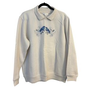Norther Reflections Collars Sweater with Embroidered Holiday Birds